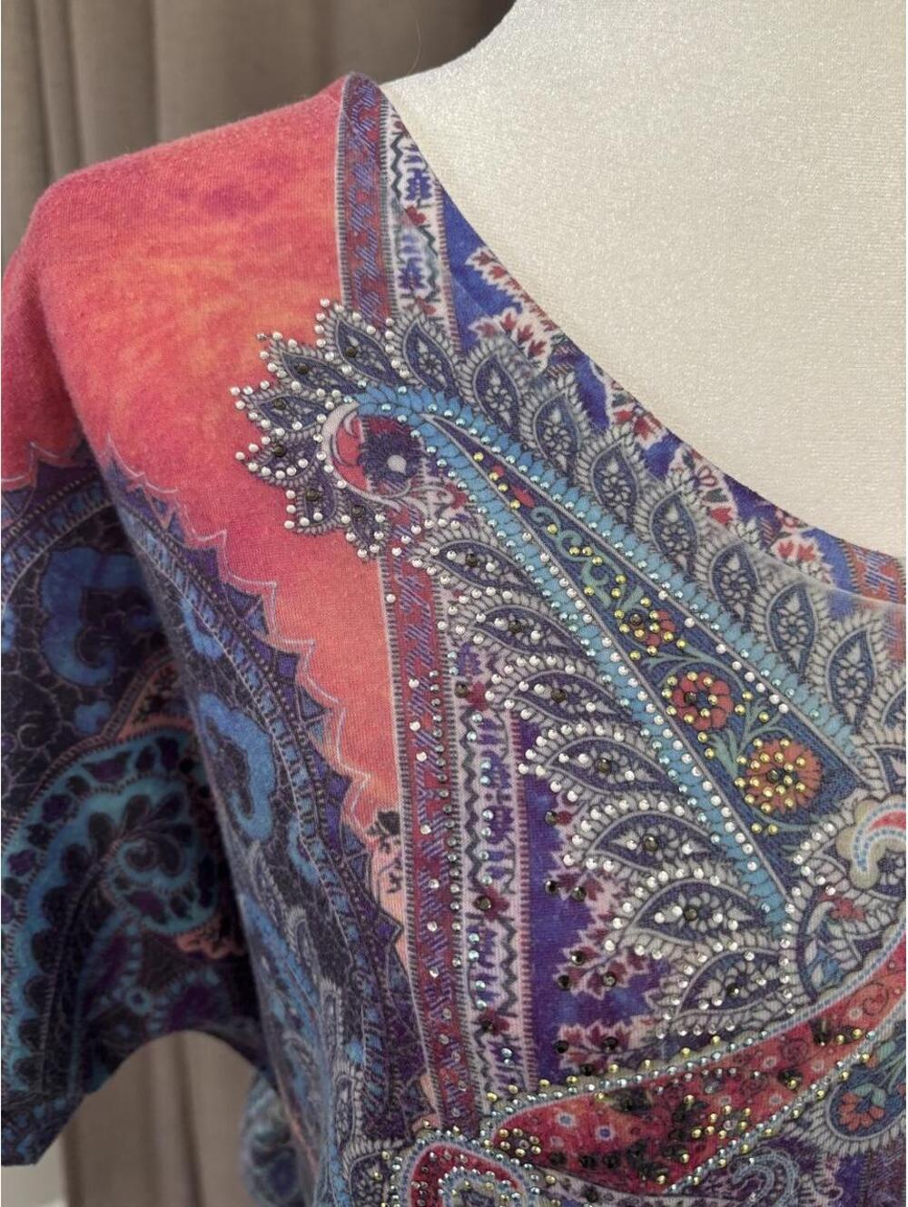 Chico’s Y2K Style Embellished Paisley Tie Front Top